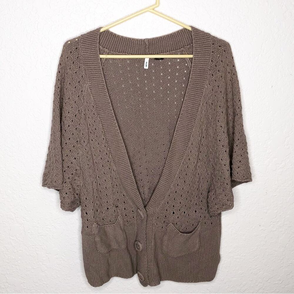 Smitten taupe crochet knit‎ linen blend cardigan size Medium